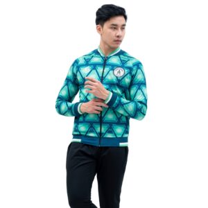 Jaket Bola Sporty Green Sheen and Blue Sapphire Motif Triangle 1 Depan