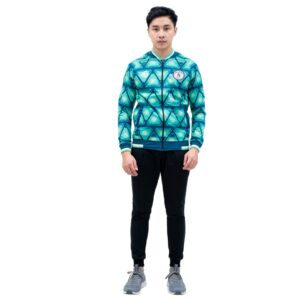 Jaket Bola Sporty Green Sheen and Blue Sapphire Motif Triangle 2 Depan
