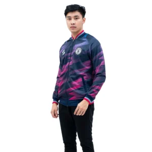Jaket Bola Sporty Yankees Blue and Deep Fuchsia Motif Wave 1 Depan