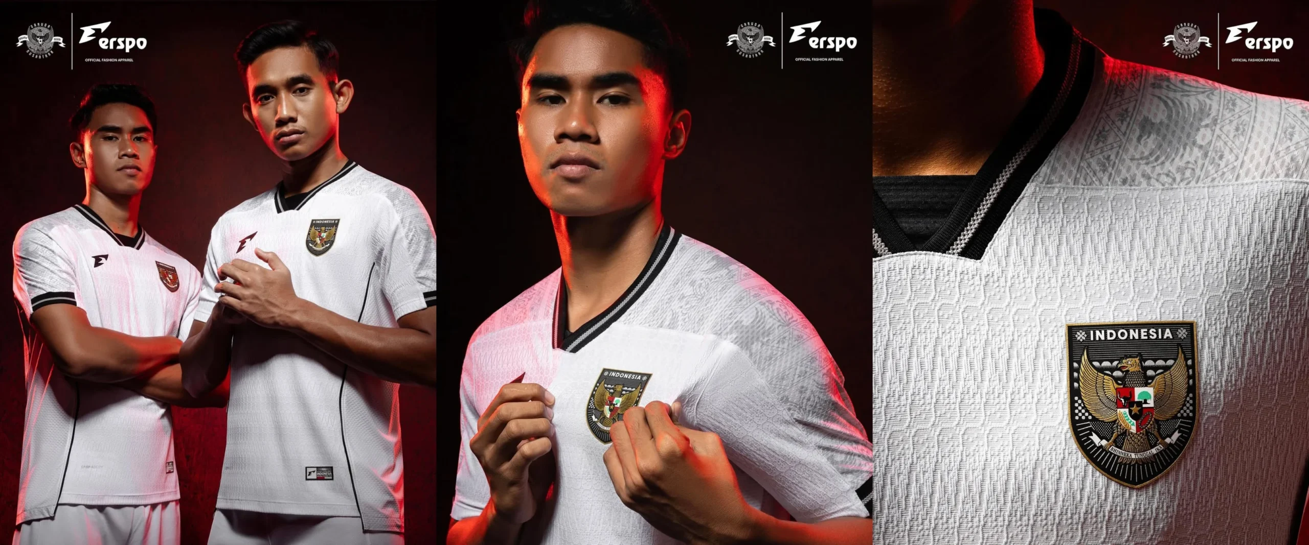 Jersey Timnas Indonesia Away 2025 Warna Putih Erspo Details - Muhammad Ferarri and Rizky Ridho