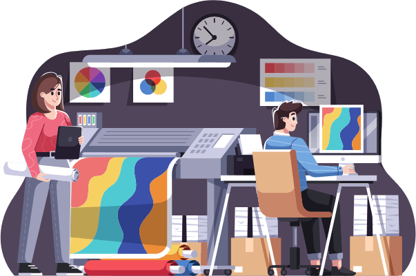 A woman and man run a textile print production business