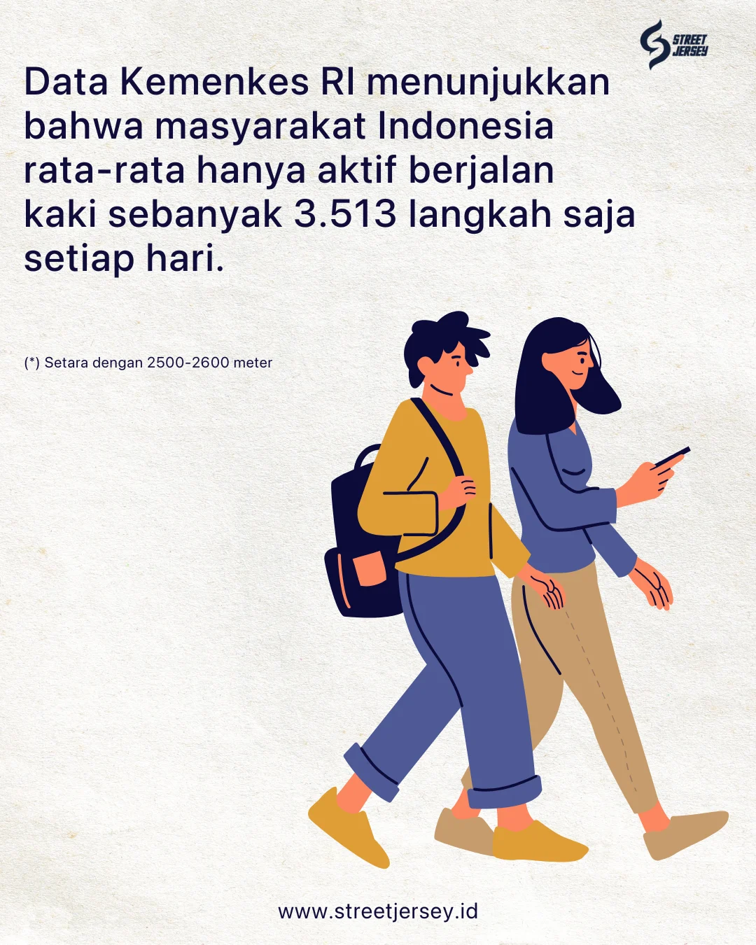 Data Kemenkes RI Kementerian Kesehatan Republik Indonesia perihal aktivitas jalan kaki oleh masyarakat Indonesia setiap hari