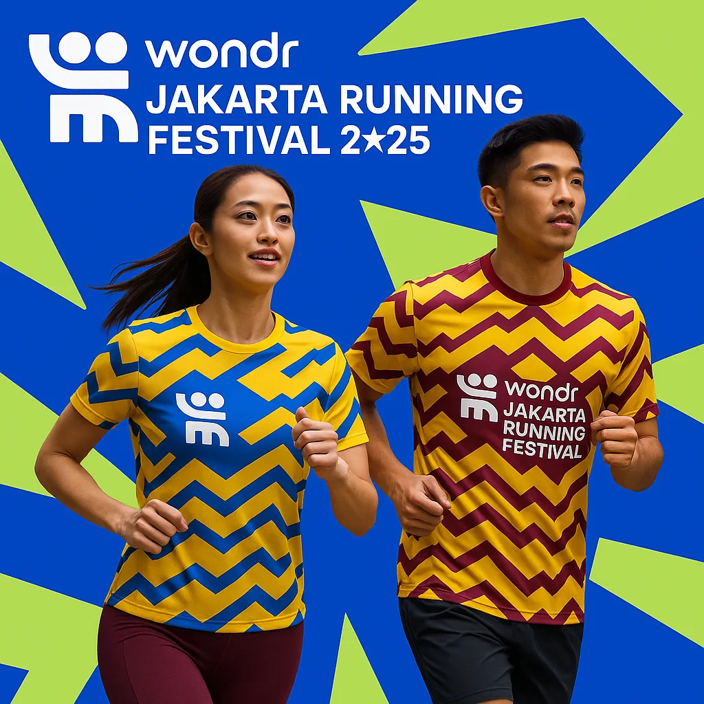 Ilustrasi wondr jakarta running festival 2025 ukuran persegi model wanita dan pria