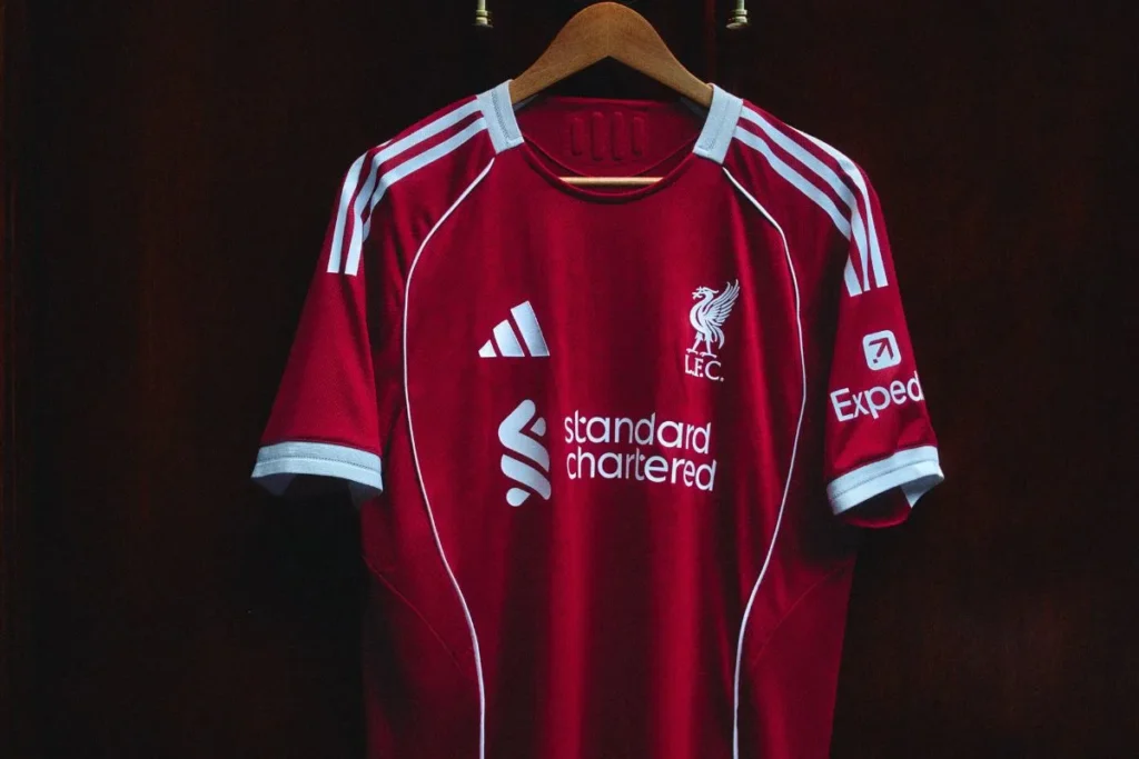 New Liverpool short sleeves home kit jersey 2025-26 hanging
