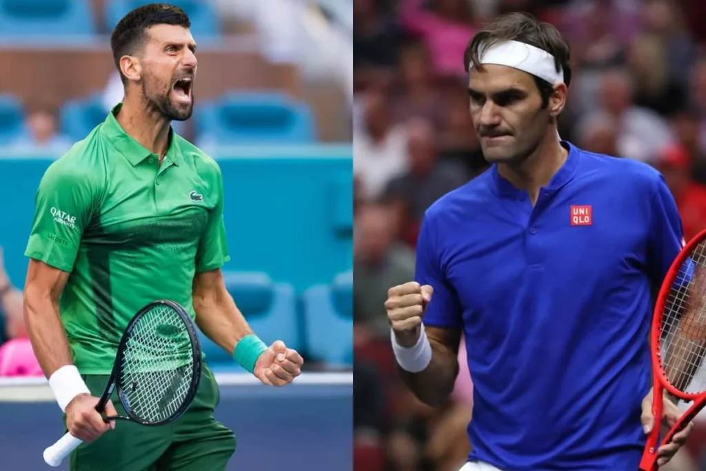 Tennis Players Novak Djokovic of Serbia and Roger Federer of Switzerland