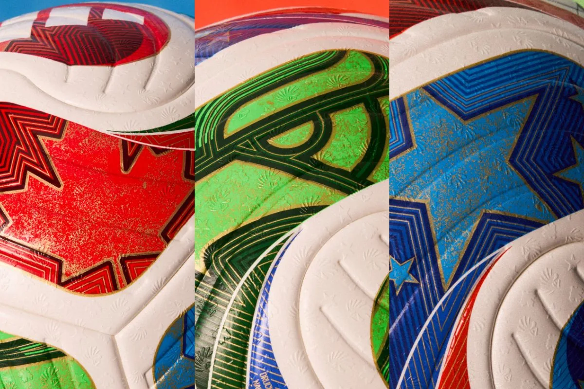 Mapple leaf of Canada, Eagle of Mexico, and Stars of United States of America in Trionda the official 2026 FIFA World Cup balls detail